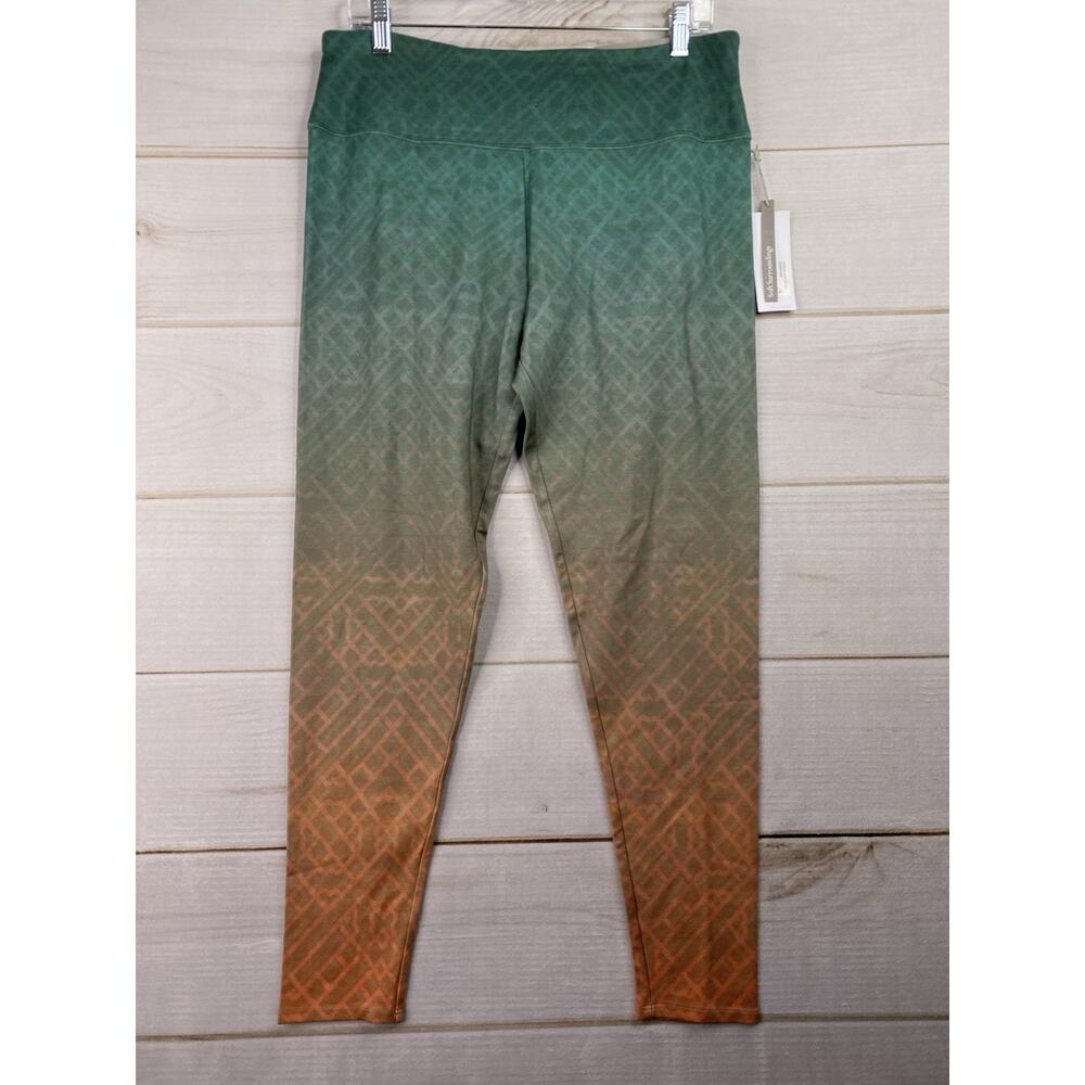 Soft Surroundings Pull On Legging L Green Ombre Geometric Ankle Stretch NWT - Picture 1 of 11